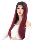 Max Natural Lace Front Wigs for Black Women Synthetic Middle Part Wig Wine Red Straight