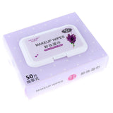 Maxbell 50pcs/Pack Mild Facial Cleansing Towelettes Makeup Remover Wipes Violet Flavor