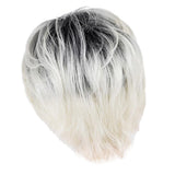 Maxbell Short Full Head Wig Beige Black Gradient Oblique Bangs Women Synthetic Wig