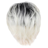 Maxbell Short Full Head Wig Beige Black Gradient Oblique Bangs Women Synthetic Wig