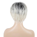 Maxbell Short Full Head Wig Beige Black Gradient Oblique Bangs Women Synthetic Wig