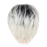 Maxbell Short Full Head Wig Beige Black Gradient Oblique Bangs Women Synthetic Wig