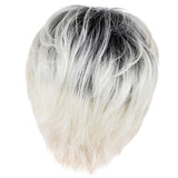 Maxbell Short Full Head Wig Beige Black Gradient Oblique Bangs Women Synthetic Wig