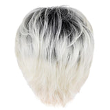 Maxbell Short Full Head Wig Beige Black Gradient Oblique Bangs Women Synthetic Wig