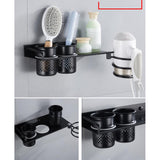 Maxbell Hair Dryer Holder&Dual Hole Aluminum Bathroom Antirust Comb Drain Rack Black