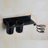 Maxbell Hair Dryer Holder&Dual Hole Aluminum Bathroom Antirust Comb Drain Rack Black