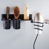 Maxbell Hair Dryer Holder&Dual Hole Aluminum Bathroom Antirust Comb Drain Rack Black