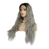 Max Maxb 26 inch Natural Long Wave Synthetic Wig Front Lace Wig Heat Safe Wigs Black Gray