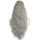 Max Maxb 26 inch Natural Long Wave Synthetic Wig Front Lace Wig Heat Safe Wigs Black Gray