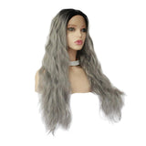 Max Maxb 26 inch Natural Long Wave Synthetic Wig Front Lace Wig Heat Safe Wigs Black Gray