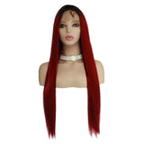 Max Maxb 26 inch Synthetic Lace Front Wigs Resistant Full Wig Long Straight Hair Wine Red