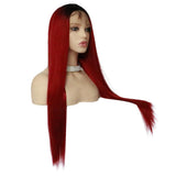 Max Maxb 26 inch Synthetic Lace Front Wigs Resistant Full Wig Long Straight Hair Wine Red