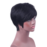 Maxbell 8'' Short Straight Wigs Human Hair Pixie Cut Chic Wig for Women w/Bangs Black Straight