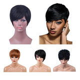 Maxbell 8'' Short Straight Wigs Human Hair Pixie Cut Chic Wig for Women w/Bangs Black Straight