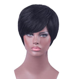 Maxbell 8'' Short Straight Wigs Human Hair Pixie Cut Chic Wig for Women w/Bangs Black Straight
