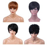 Maxbell 8'' Short Straight Wigs Human Hair Pixie Cut Chic Wig for Women w/Bangs Black Straight