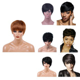 Maxbell 8'' Short Straight Wigs Human Hair Pixie Cut Chic Wig for Women w/Bangs Black Straight