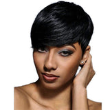Maxbell 8'' Short Straight Wigs Human Hair Pixie Cut Chic Wig for Women w/Bangs Black Straight