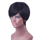 Maxbell 8'' Short Straight Wigs Human Hair Pixie Cut Chic Wig for Women w/Bangs Black Straight