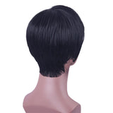 Maxbell 8'' Short Straight Wigs Human Hair Pixie Cut Chic Wig for Women w/Bangs Black Straight