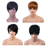 Maxbell 8'' Short Straight Wigs Human Hair Pixie Cut Chic Wig for Women w/Bangs Black Straight