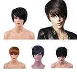 Maxbell 8'' Short Straight Wigs Human Hair Pixie Cut Chic Wig for Women w/Bangs Black Straight