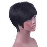 Maxbell 8'' Short Straight Wigs Human Hair Pixie Cut Chic Wig for Women w/Bangs Black Straight
