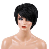 Maxbell 8'' Short Straight Wigs Human Hair Pixie Cut Chic Wig for Women w/Bangs Black Straight 2
