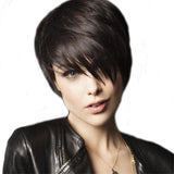 Maxbell 8'' Short Straight Wigs Human Hair Pixie Cut Chic Wig for Women w/Bangs Black Straight 2