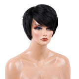 Maxbell 8'' Short Straight Wigs Human Hair Pixie Cut Chic Wig for Women w/Bangs Black Straight 2