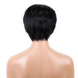 Maxbell 8'' Short Straight Wigs Human Hair Pixie Cut Chic Wig for Women w/Bangs Black Straight 2