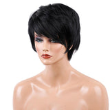 Maxbell 8'' Short Straight Wigs Human Hair Pixie Cut Chic Wig for Women w/Bangs Black Straight 2