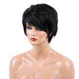 Maxbell 8'' Short Straight Wigs Human Hair Pixie Cut Chic Wig for Women w/Bangs Black Straight 2