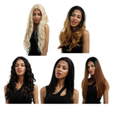 Maxbell 16 inch Natural Long Synthetic Wig Wave Front Lace Wig Heat Safe Wigs Curly