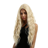 Maxbell 16 inch Natural Long Synthetic Wig Wave Front Lace Wig Heat Safe Wigs Beige Curly