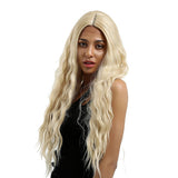 Maxbell 16 inch Natural Long Synthetic Wig Wave Front Lace Wig Heat Safe Wigs Beige Curly