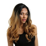 Maxbell 16 inch Natural Long Synthetic Wig Wave Front Lace Wig Heat Safe Wigs Brown Curly