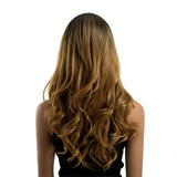 Maxbell 16 inch Natural Long Synthetic Wig Wave Front Lace Wig Heat Safe Wigs Brown Curly