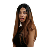 Maxbell 16 inch Natural Long Synthetic Wig Wave Front Lace Wig Heat Safe Wigs Brown Straight