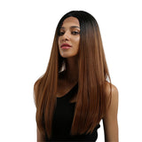 Maxbell 16 inch Natural Long Synthetic Wig Wave Front Lace Wig Heat Safe Wigs Brown Straight