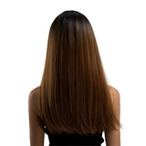 Maxbell 16 inch Natural Long Synthetic Wig Wave Front Lace Wig Heat Safe Wigs Brown Straight