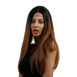 Maxbell 16 inch Natural Long Synthetic Wig Wave Front Lace Wig Heat Safe Wigs Brown Straight