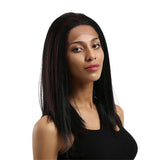 Maxbell 16 inch Natural Long Synthetic Wig Wave Front Lace Wig Heat Safe Wigs Black Straight