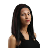 Maxbell 16 inch Natural Long Synthetic Wig Wave Front Lace Wig Heat Safe Wigs Black Straight