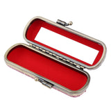 Max Cracked Stone Leather Lipstick Lip Gloss Case Storage Box Holder with Mirror Red Beans