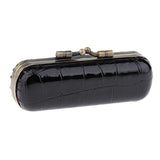 Max Cracked Stone Leather Lipstick Lip Gloss Case Storage Box Holder with Mirror Black