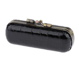 Max Cracked Stone Leather Lipstick Lip Gloss Case Storage Box Holder with Mirror Black