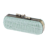 Max Cracked Stone Leather Lipstick Lip Gloss Case Storage Box Holder with Mirror Green