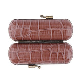 Max Cracked Stone Leather Lipstick Lip Gloss Case Storage Box Holder with Mirror Brown