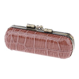 Max Cracked Stone Leather Lipstick Lip Gloss Case Storage Box Holder with Mirror Brown